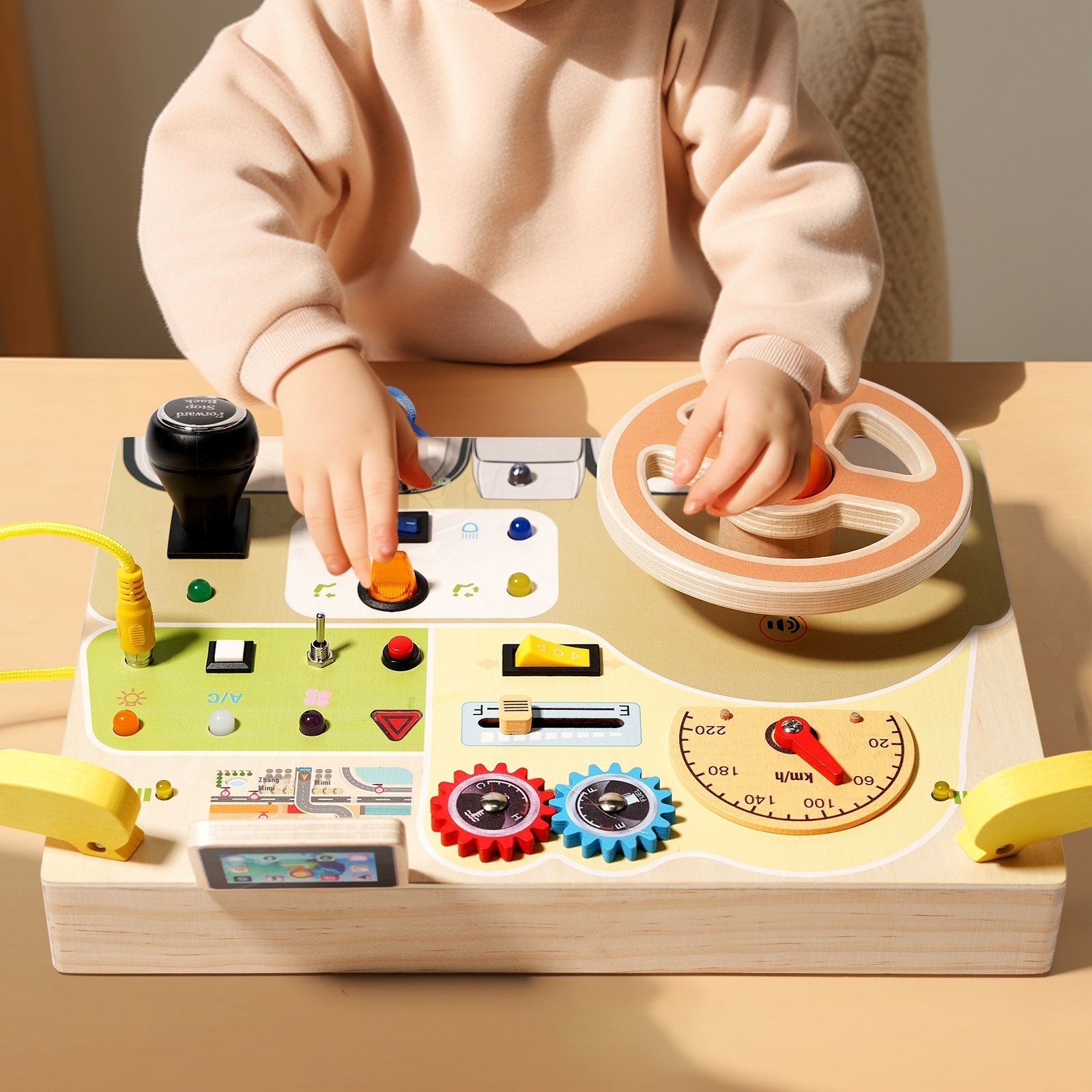 Children's Early Education Wooden LED Light Busy Board Socket Switch Toy Hands-on Wooden Toy