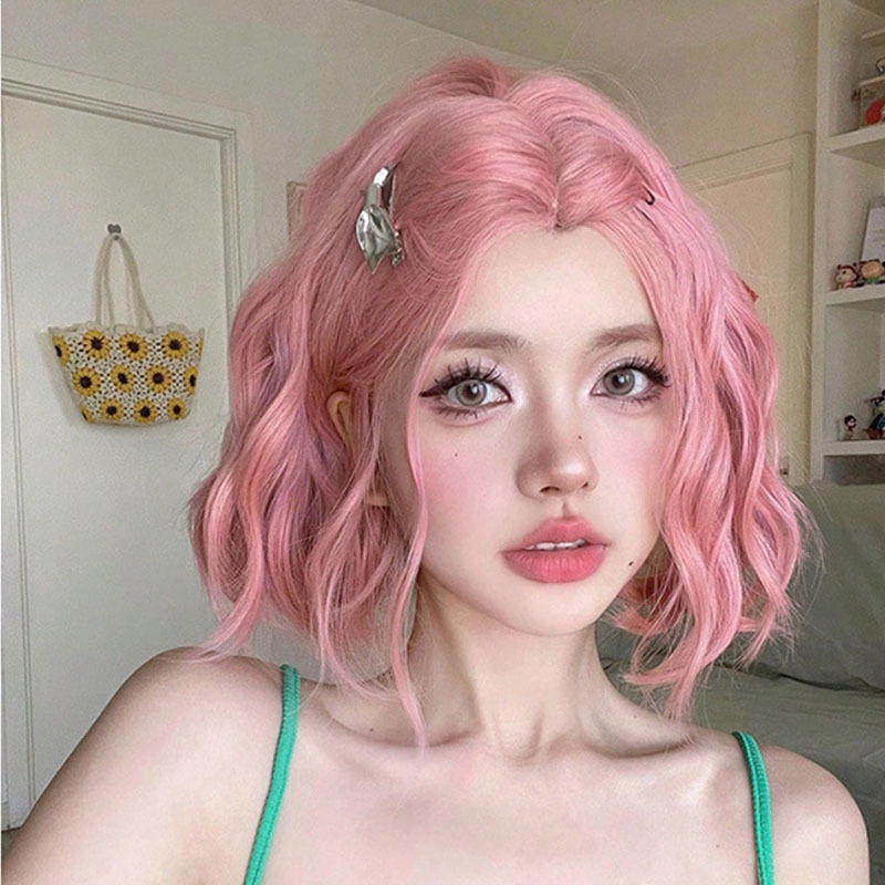 Europe And The United States Foreign Trade Wig Bangs Water Ripple Short Curly Hair Wig Chemical Fiber High Temperature Silk Daily Wear Full Head Cover