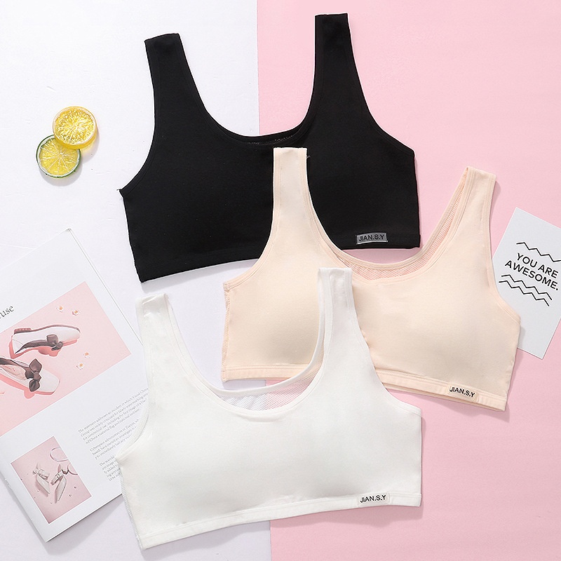 Girls' Growth Period Underwear, Girl's Vest, High School Student's Cotton Fixed Triangle Cup Bra, Anti-bulge For Junior High School Students