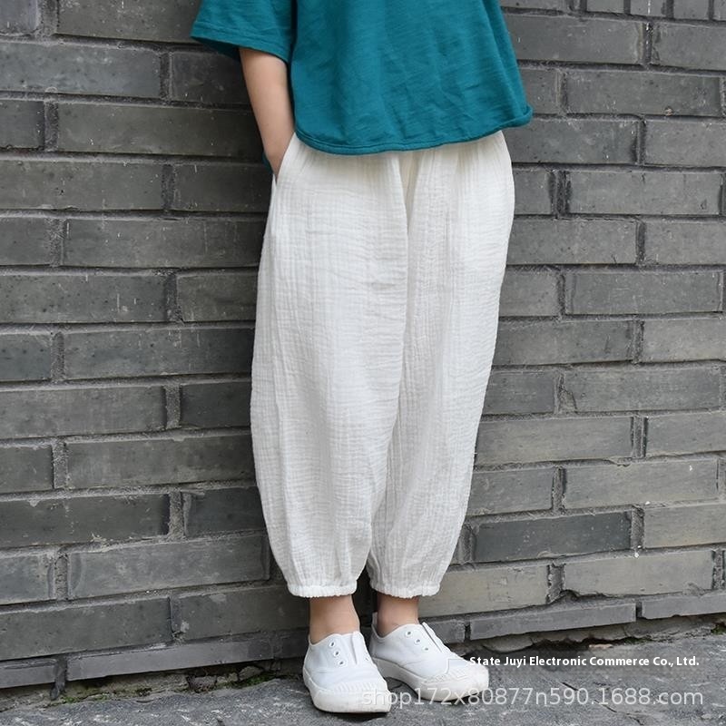 Cotton And Linen Children's Clothing Boys And Girls Literary Gauze Bloomers Solid Color Thin Loose Summer Anti-mosquito Pants Casual Pants