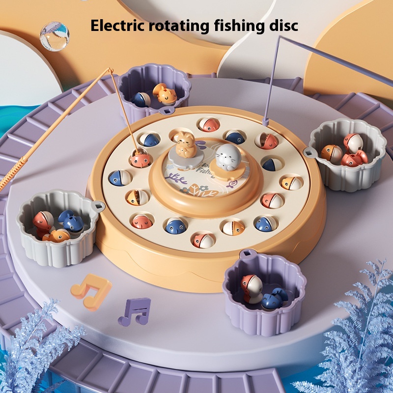 Electric Rotating Magnetic Fishing Toy Children's Educational Multi-functional Music Rotating Fun Fishing Plate Kids