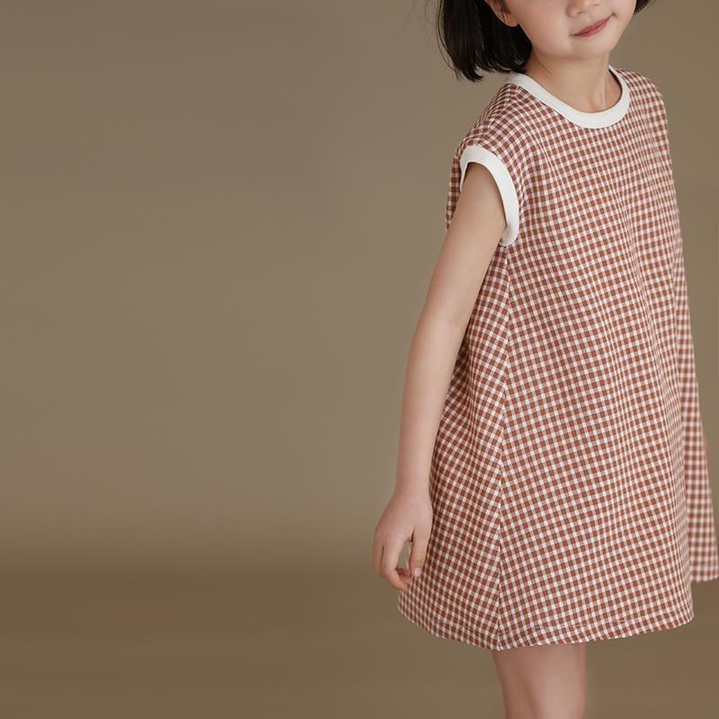 Children's Clothing Spring And Summer Arrivals Girls Children's Parent-child Style Japanese Style Contrasting Color Collar Plaid Sleeveless Vest Baby Dress