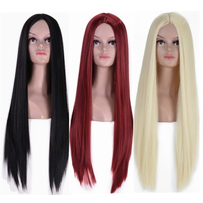 European And American Wigs For Women With Medium Parting, Long Straight Hair, Cos Wigs, Colorful Anime Universal Hairstyles, Fake Headgear, Ready-made Multi-color