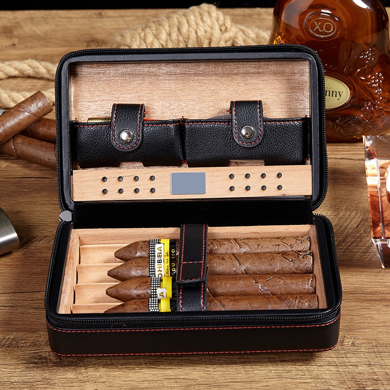 Cigar Box Humidor Cedar Wood Portable Cigar Leather Case Humidor Simple Package Without Accessories