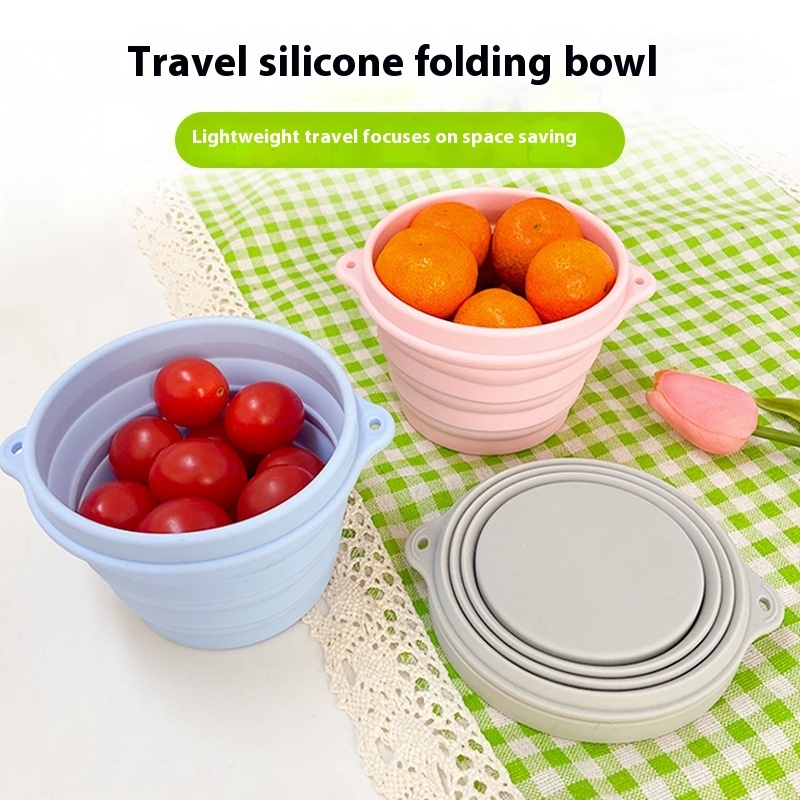 Hiking Tray Business Trip Silicone Folding Bowl Food Grade Portable Retractable Storage Saladtant Noodle Bowl