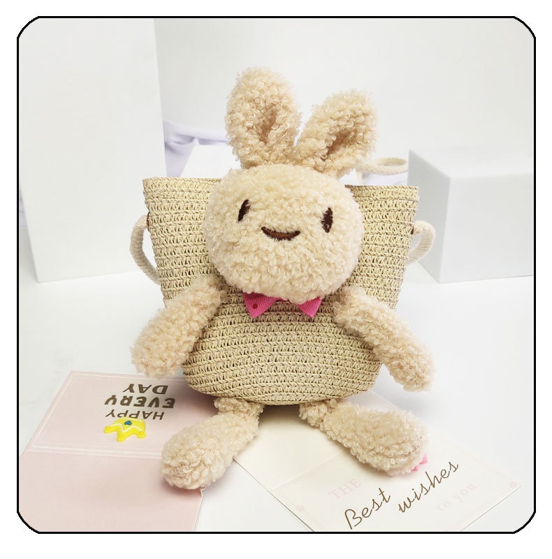 Summer Children's Straw Bag Mini Space Bear Crossbody Small Bag Cartoon Cute Coin Purse