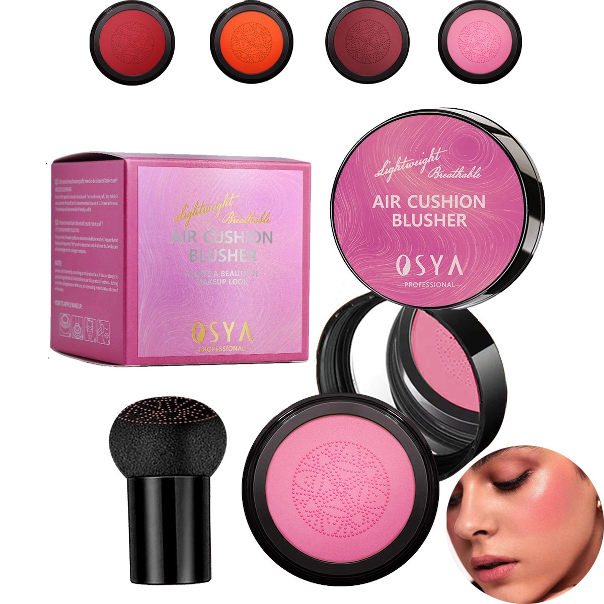 Explosions OSYA Air Cushion Blush Mud Small Mushroom Head Powder Puff Waterproof No Makeup Removal Natural Highlight Fit Brightening