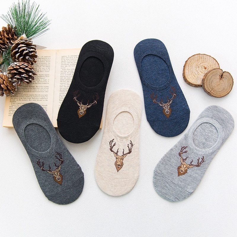 Spring And Summer Men's Socks Classic Solid Color Deer Head Boat Socks Men's Silicone Non-slip Cotton Invisible Sockss