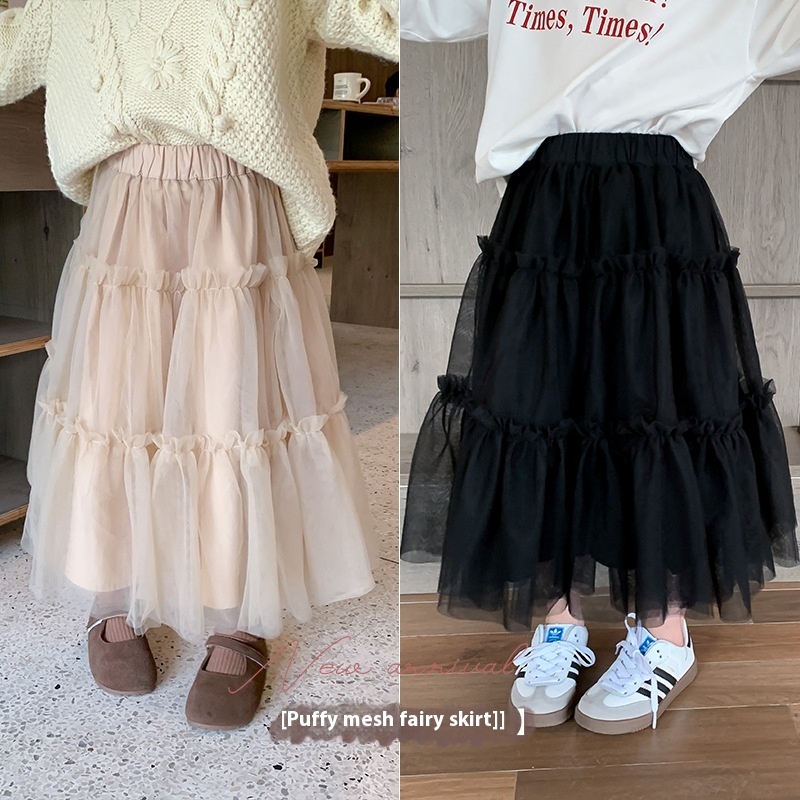 Amo Beibei Children's Skirt Children's Stylish Little Fairy Big Skirt Gauze Skirt Medium Size Girls Fluffy Mesh Skirt