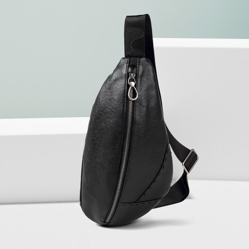 Men's Vertical Genuine Leather Chest Bag Men's Leisure Sports Messenger Bag Retro First Layer Cowhide Shoulder Bag Men's Bag