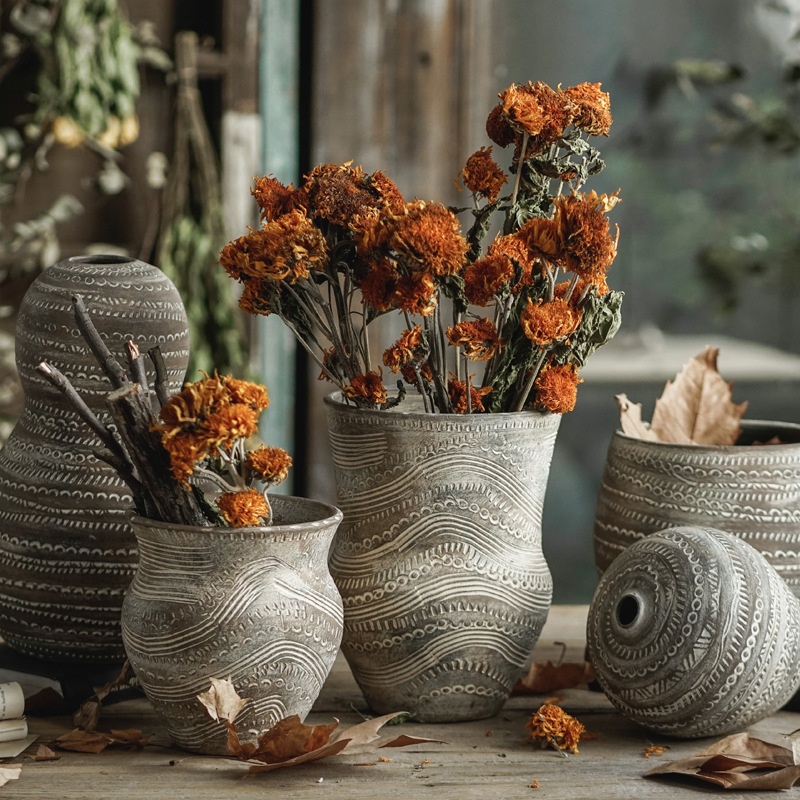 Embossed Pure Handmade Creative Ceramic Vase Simple Home Hotel Ceramic Flower Arrangement Decoration Vase