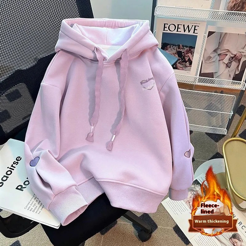 Girls Sweatshirt Autumn And Winter Korean Style Fashion Plus Velvet Children's Hooded Pullover Top Spring And Autumn Children's Clothing Girls