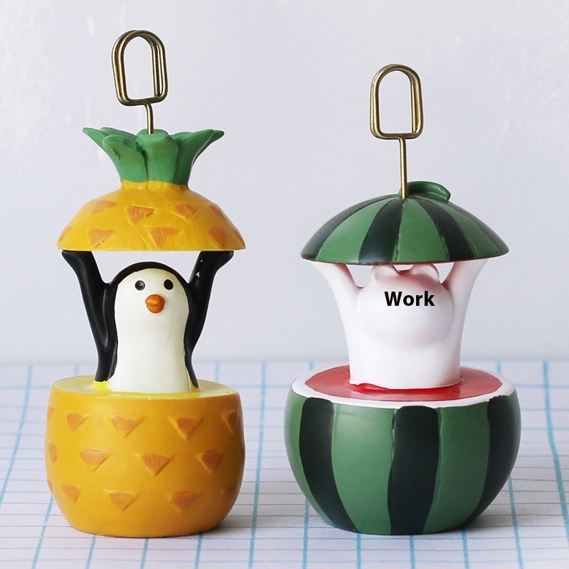 Watermelon Sanmao Penguin Business Card Holder Desktop Note Clip Ornaments Home Decoration Car Resin Small Ornaments Crafts
