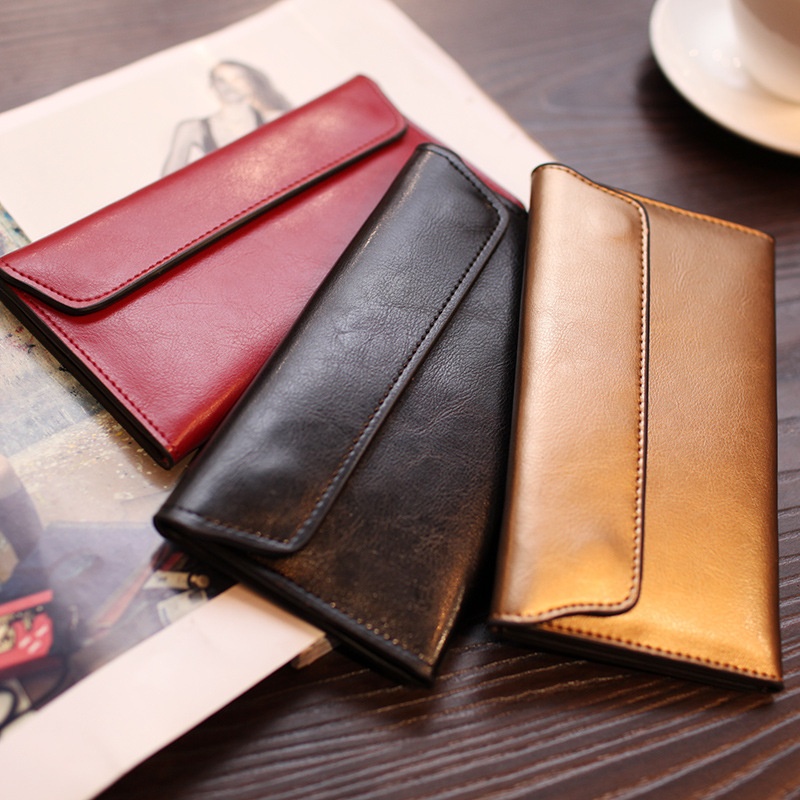 Ladies Long Leather Wallet European And American Long Buckle Simple Business Cowhide Thin Wallet Card
