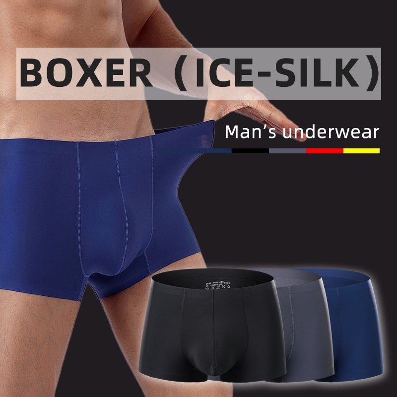 Ice Silk Underwear Breathable Sports Shorts Men's Boxer Briefs Large Size Mid-waist Seamless Men's Underwear
