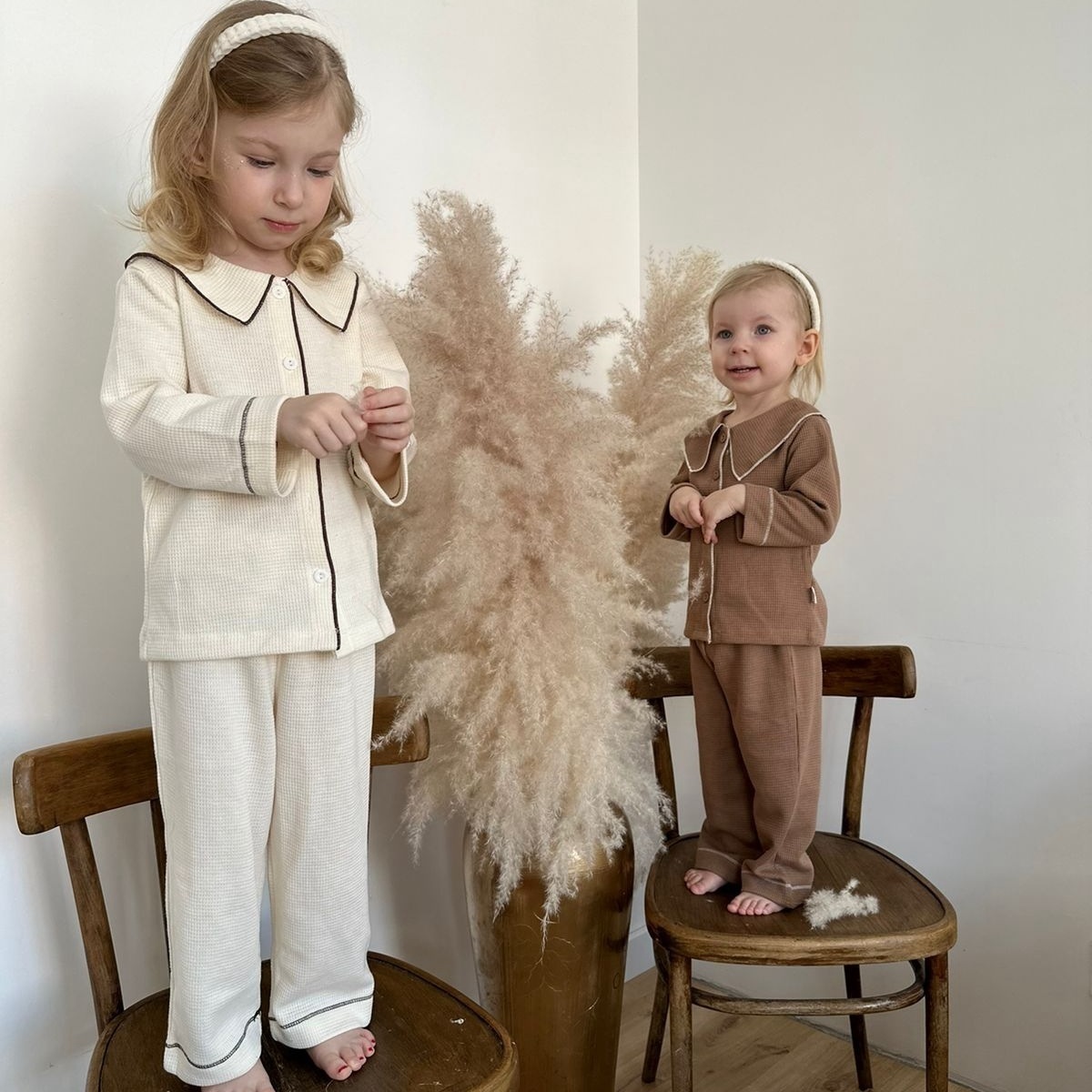 Nordic Children's Home Clothes Suit Waffle Boys And Girls Pajamas Danish Style Baby Air-conditioning Clothes Casual Children's Clothing