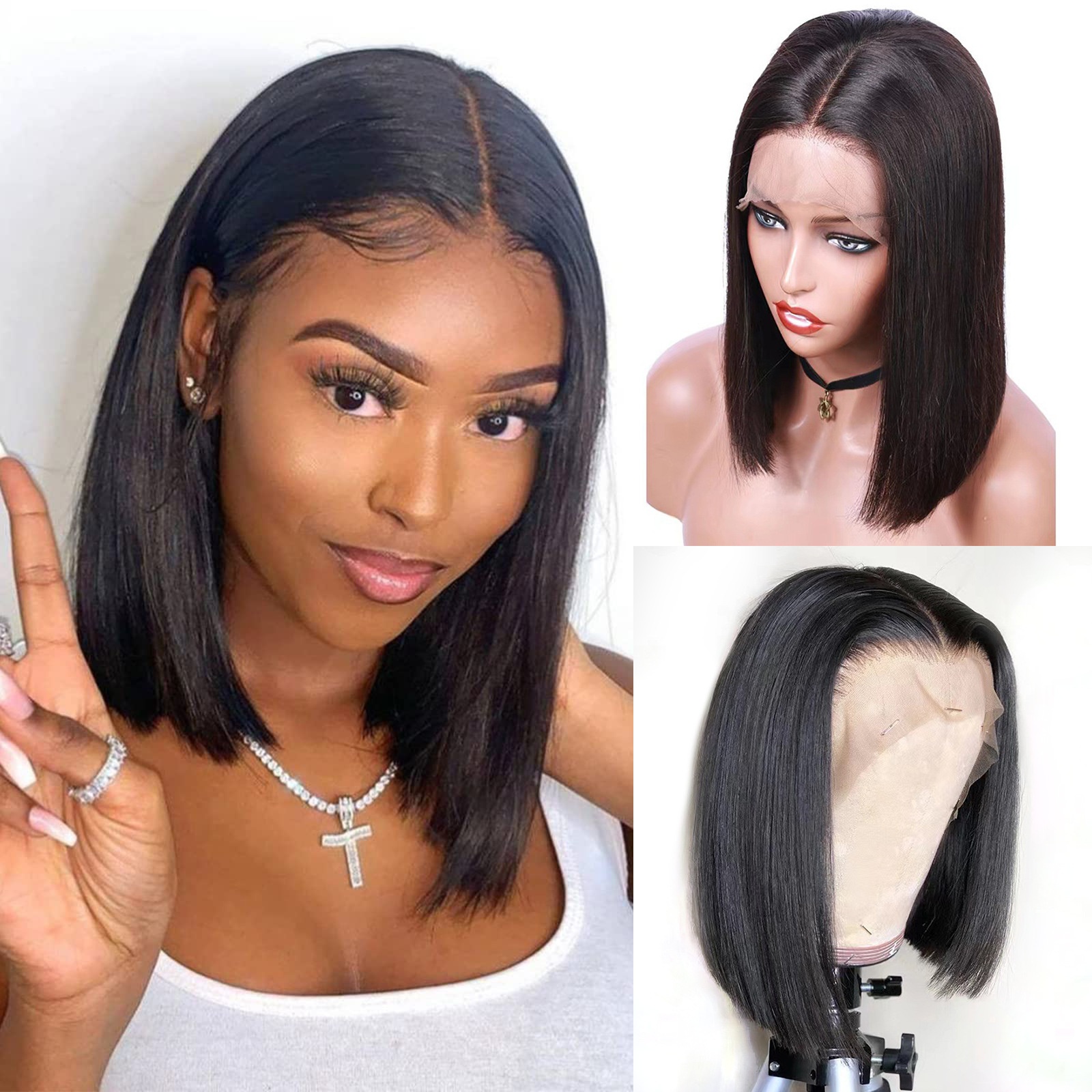 全真人发前蕾丝波波头假发human Hair Wig Bo Bo发套款13 X4 - 1