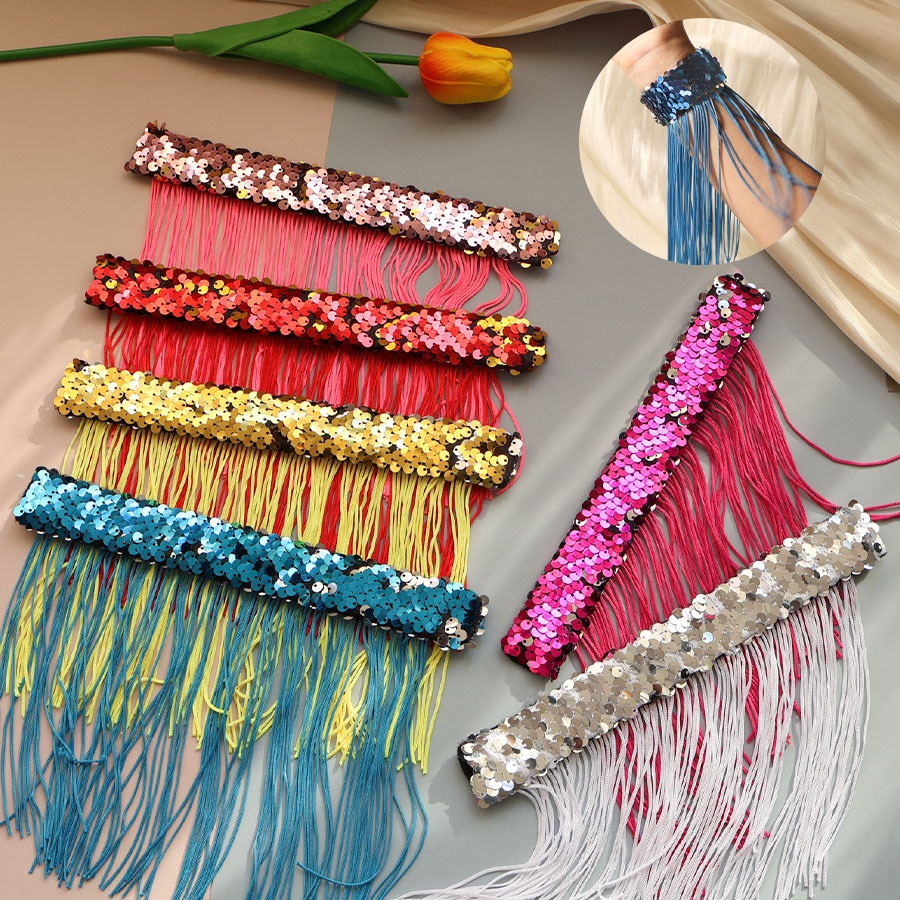 Tassel Slap Bracelet,Anime Reflective Color-Changing Retro-Style PVCWristband Toy For Children