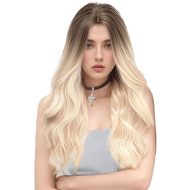 Net Red Wind Royal Sister Temperament Golden Wig Full Head Long Wig Gradient Wig