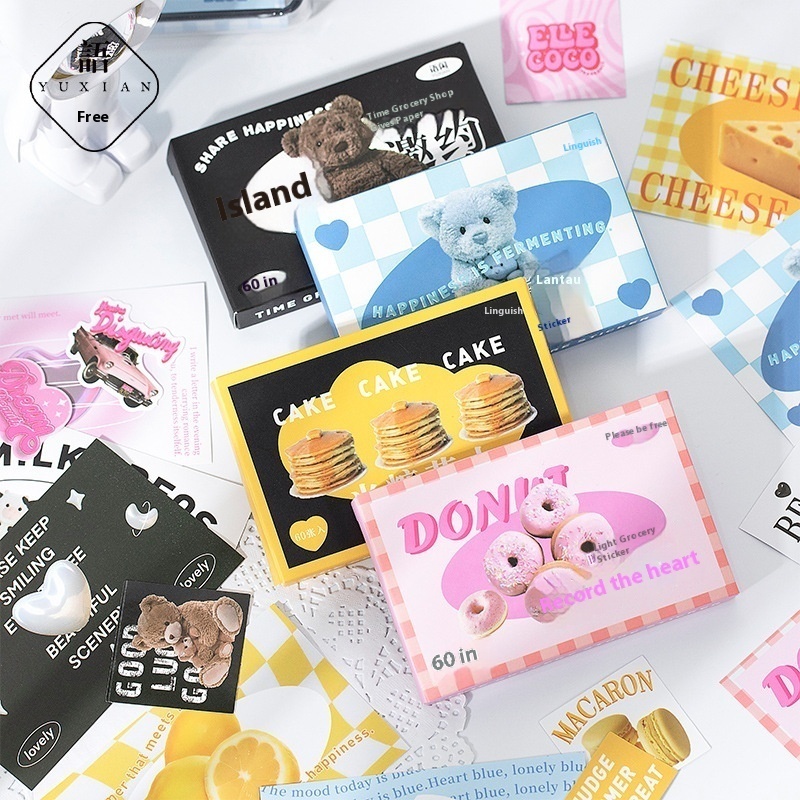 Yuxian Stickers Time Grocery Store Cute Box Sealing Stickers Handbook Decoration Material Stickers60 Pieces Into4 Types