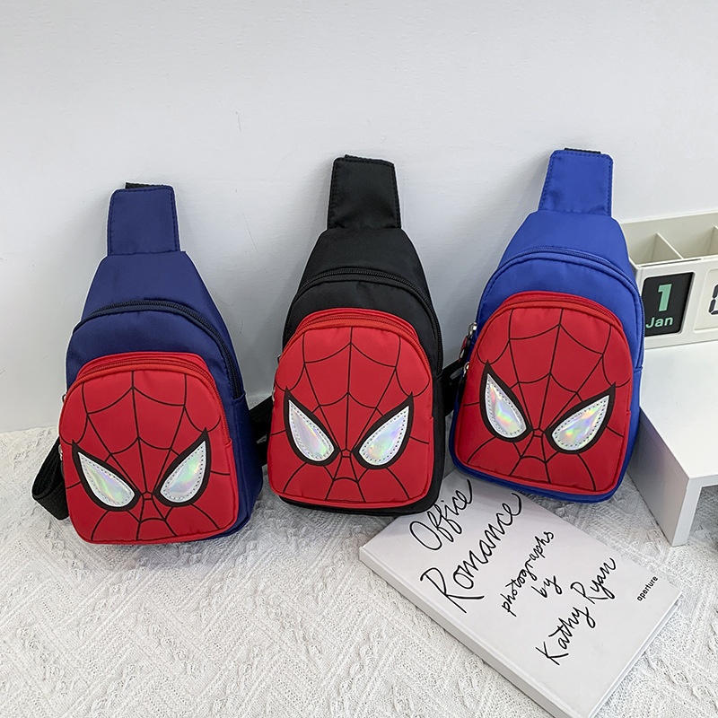 Cute Spider- Man Chest Bagy Boys' Shoulder Crossbody Bag Korean Style Children's Casual Canvas Small Shoulder Bag