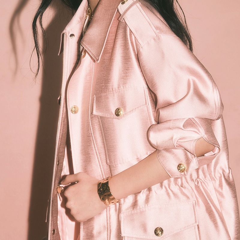 Colorful Spring Clothes Artificial Silk Wool Natural Plant Fiber Texture Three-dimensional Pocket Drawstring Daddy Jacket/short Skirt