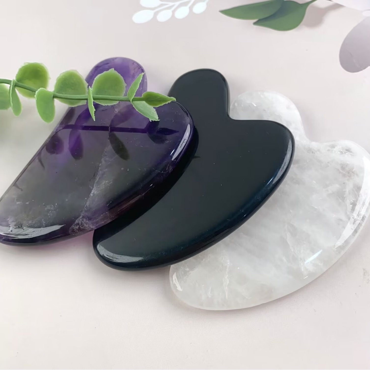 Explosions Products Finger-shaped Powder Obsidian Scraping Plate Amethyst Green Dongling Beauty Scraping Plate