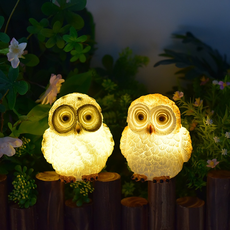 Outdoor Simulation Owl Animal Statue Ornaments Resin Solar Garden Light Garden Decoration