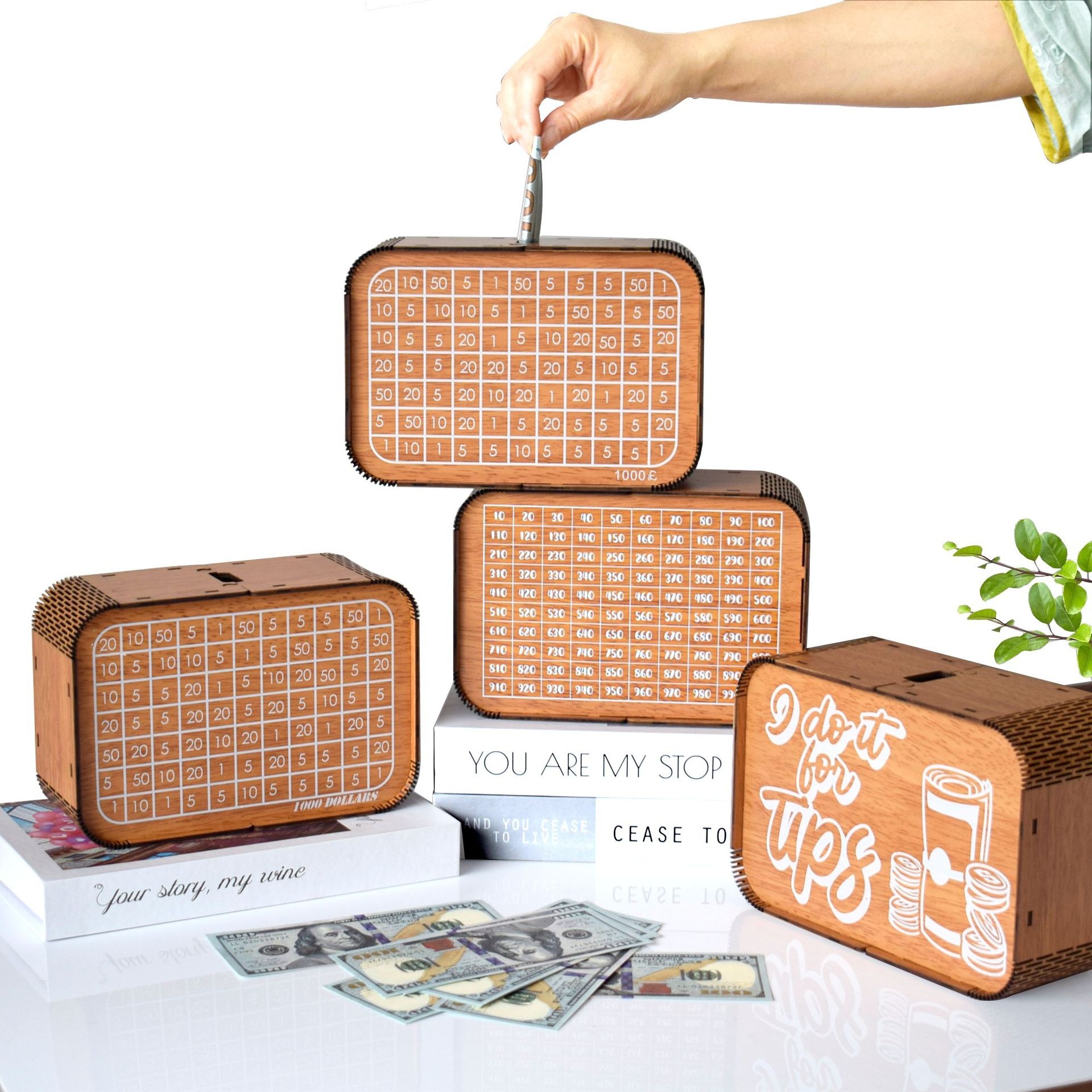 Dollar Money Box With Counter,Wooden Piggy Bank