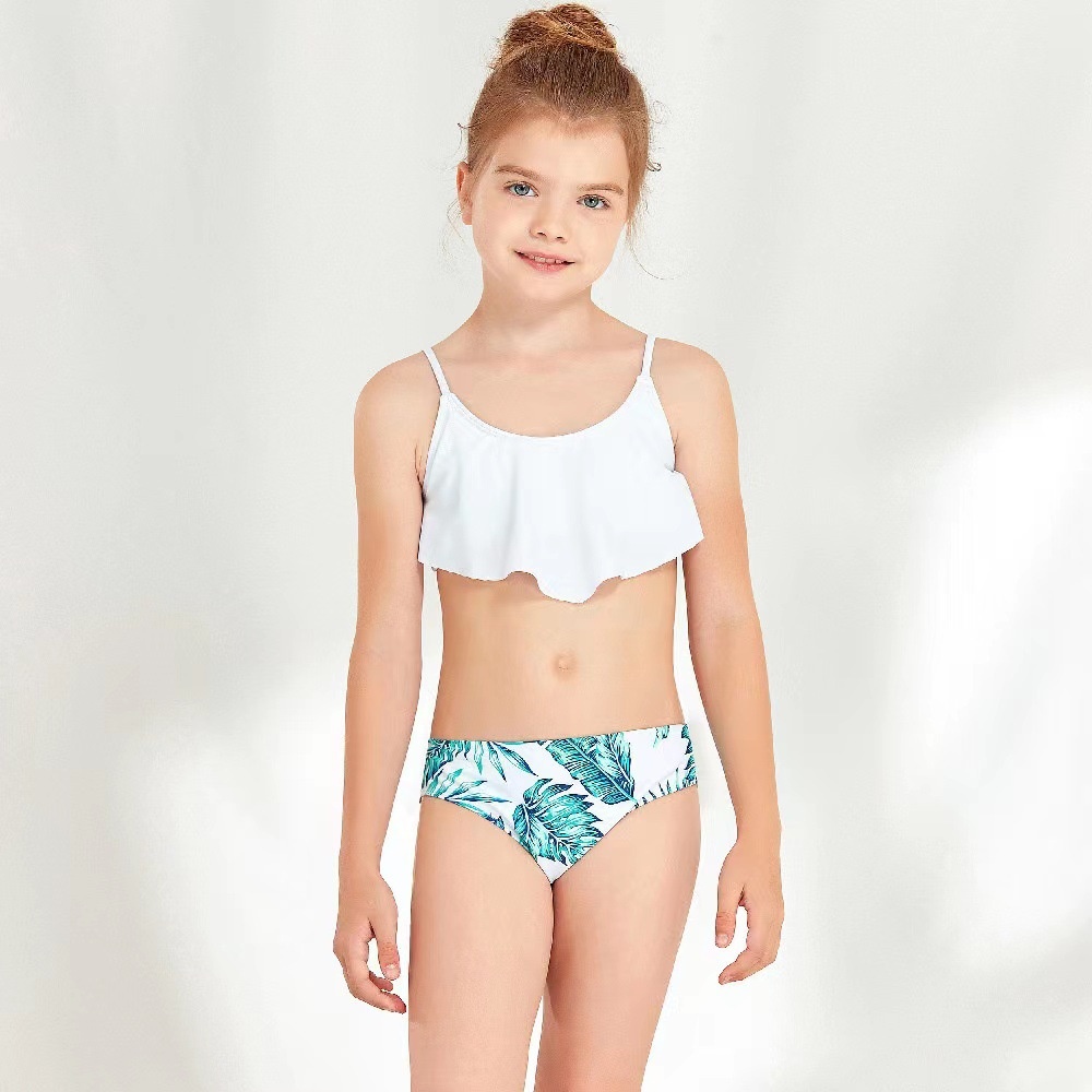 Children's Split Bikini Ruffled Leaf Print Small Fresh Swimsuit Female