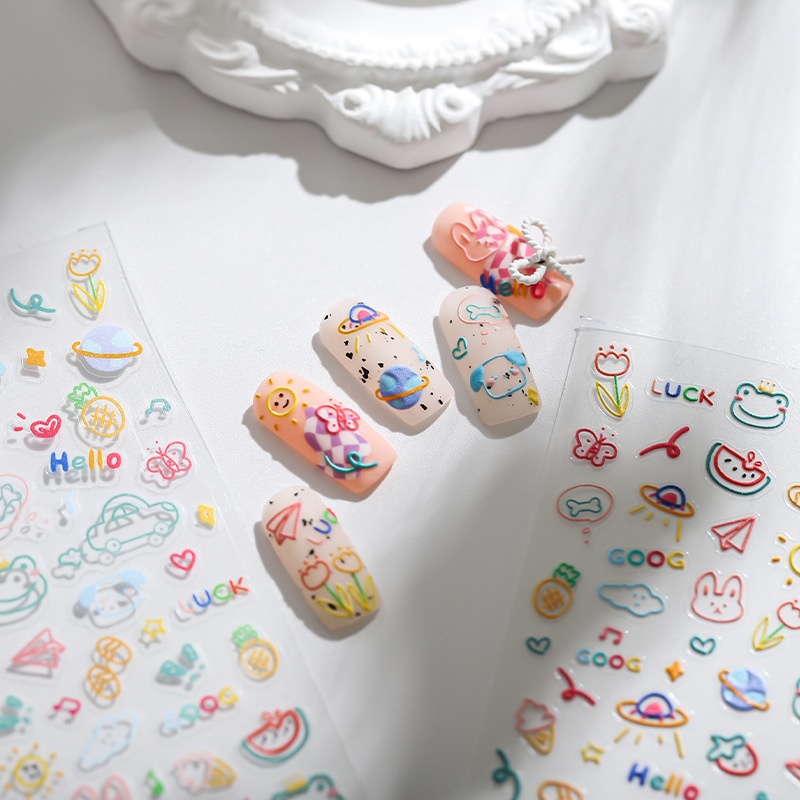 TENSORTechnology5 DThin And Tough Three-dimensional Nail Stickers Adhesive Nail Stickers Accessories TS-1787-childlike Graffiti