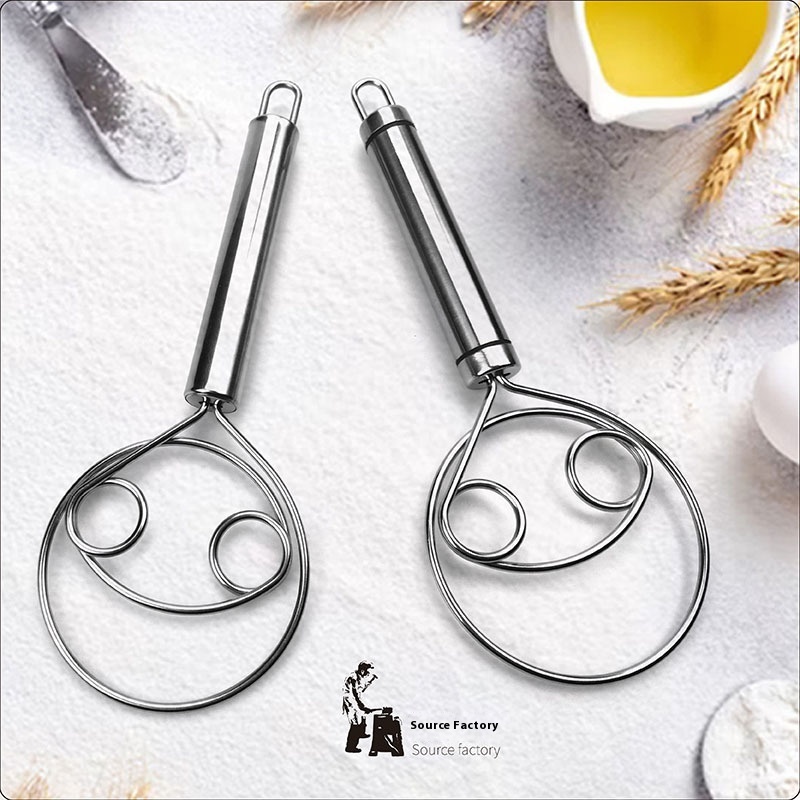 Double Eye Coil Mixer Stainless Steel Baking Tools Egg Beater Manual Dough Powder Mixer