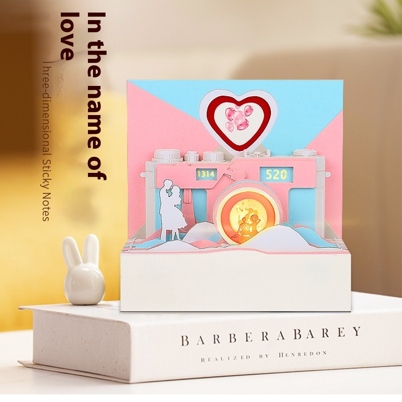In The Name Of Love3d Three-dimensional Sticky Note Paper With Light Couple Pink Girl Heart Gift Camera Creative Gift Customization