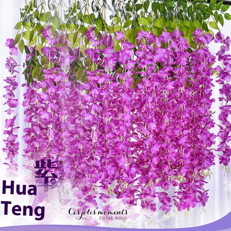 Simulation Wisteria Flower Ceiling Fake Flower Rattan Indoor Wedding Decoration Plastic Bean Flower Violet Hanging Vine Plant