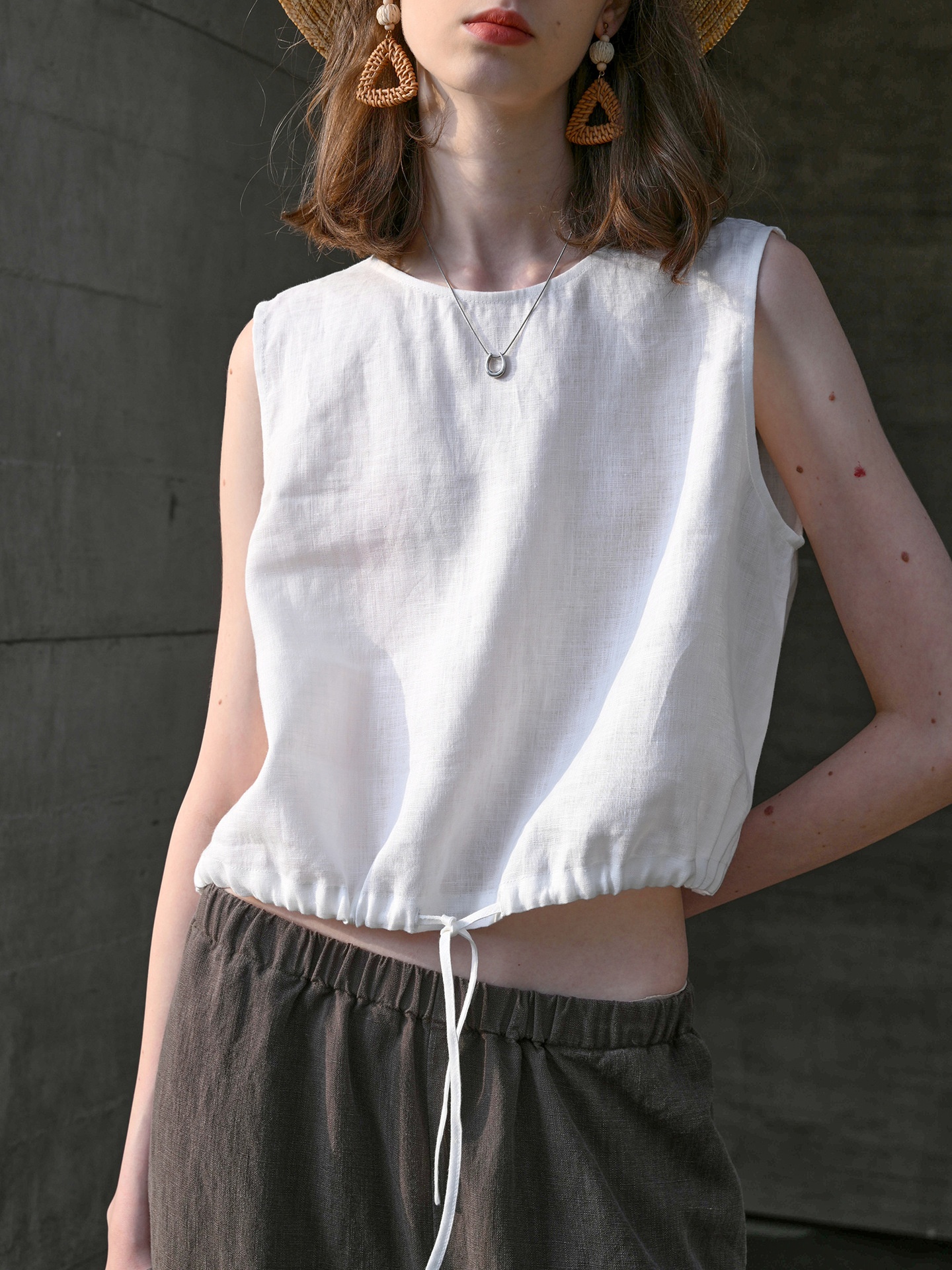 Pure Linen Vest Breathable Short Sleeveless Casual Loose Navel-baring Cotton And Linen Top
