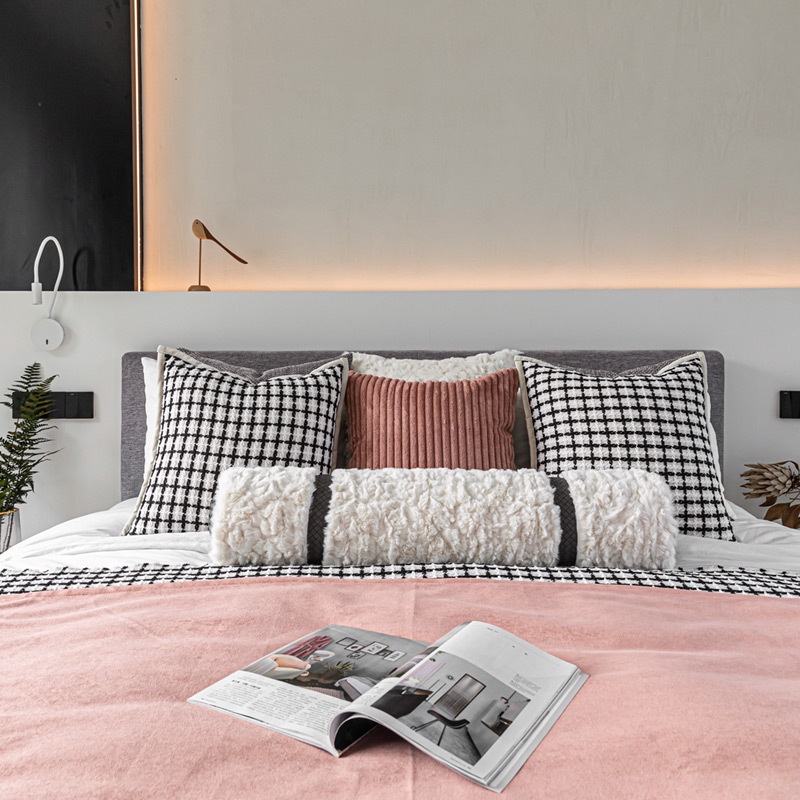 Homestay Model Room Home Furnishings Bedding Modern Nordic Style Simple Light Luxury Pink Black And White