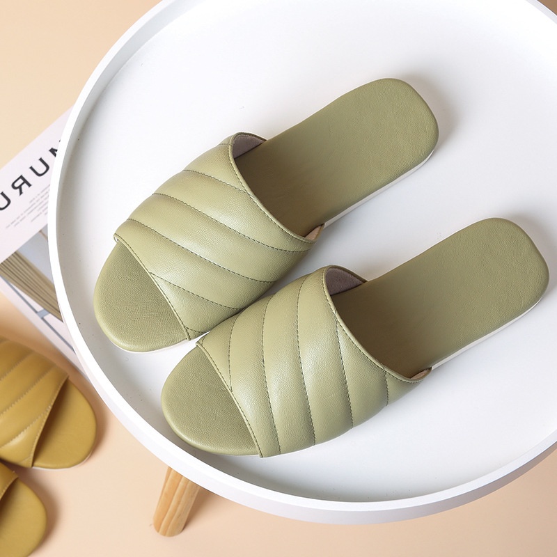 Leather Slippers For Women Summer Home Indoor Non-slip Silent Pu Leather Sandals Eva Bottom Home Men Four Seasons