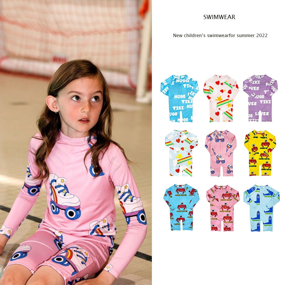 Summer Girls Long-sleeved One-piece Swimsuit Style Children's Quick-drying Sunscreen Conservative Swimsuit Baby Swimsuit