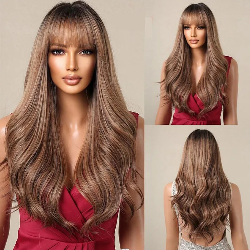 Foreign Trade European And American Fashion Wig Ladies Bangs Gradient Long Curly Lace Full Head Wigs S