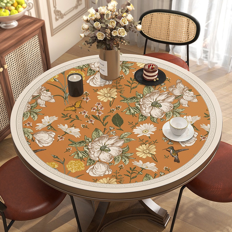American Round Table Mat Leather Table Mat Household Waterproof Oil-proof Anti-scalding Washable Non-slip Large Round Table Cloth Round Table Cloth