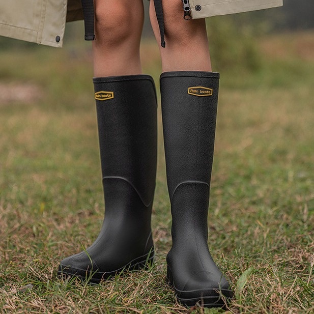 Fashion High-top Couple Rain Boots Wading Work Creek Fishing Waterproof Non-slip Water Shoes Long Tube Rubber Shoes Overshoes