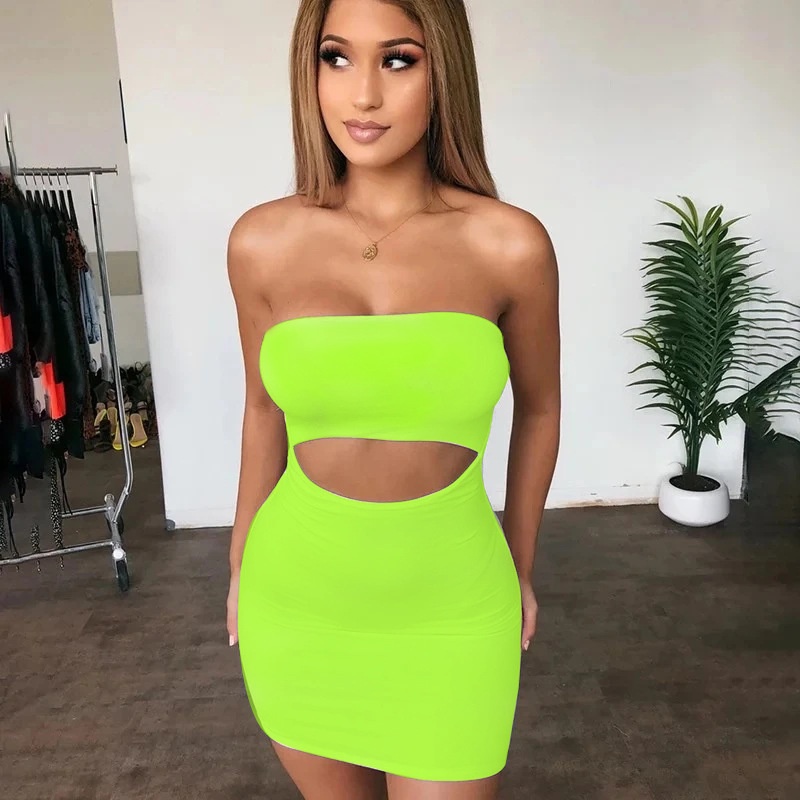 European And American Foreign Trade Autumn And Winter Women's Hollow Hip-wrapped Tube Top Strapless Sleeveless Slim Dress - 1
