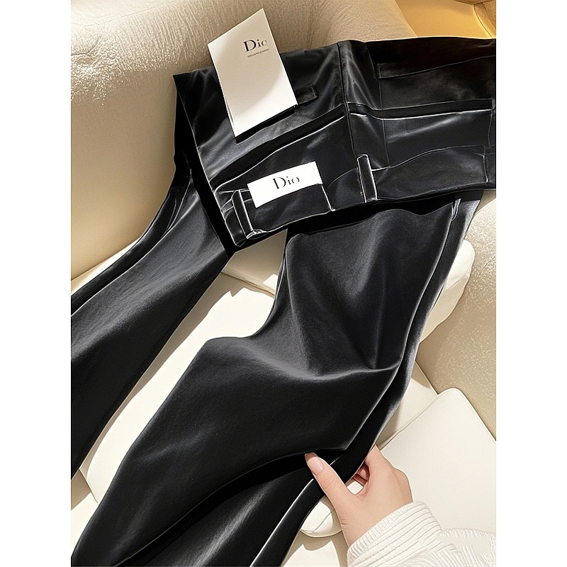 Autumn9059 Pear-shaped Figure High Waist Drape Slim Straight Casual Pants Black Velvet Wide-leg Pants For Women
