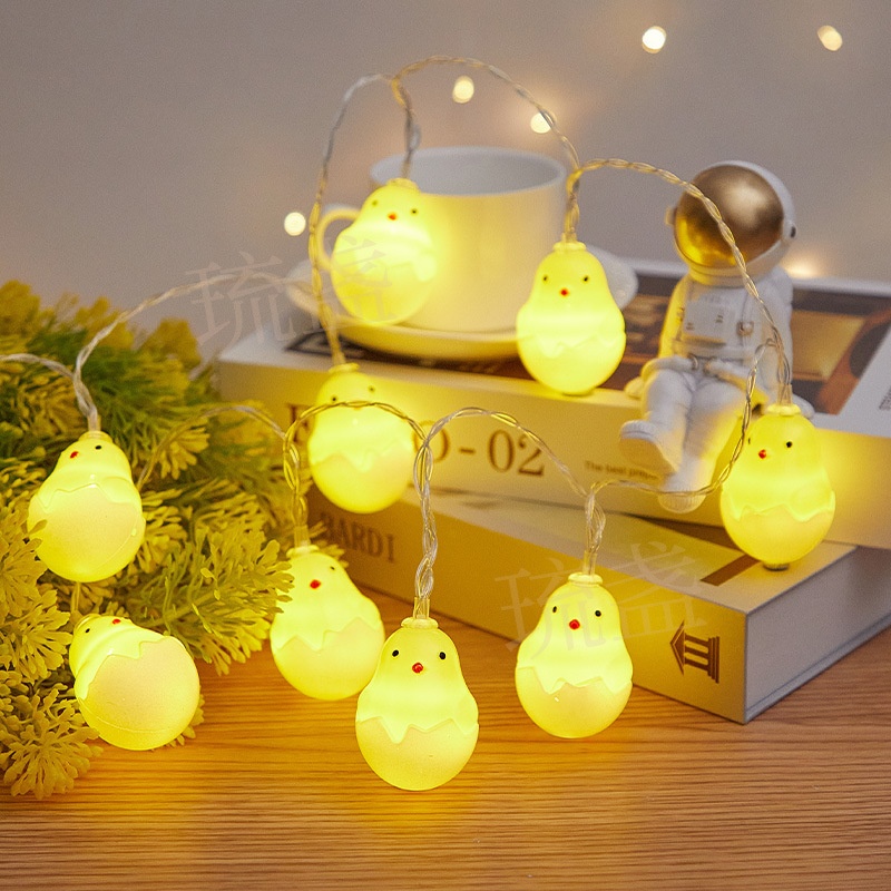 LEDEaster Light String Small Yellow Chicken Shape Light Eggshell Chicken String Light Children's Room Decoration Battery Box Colored Light
