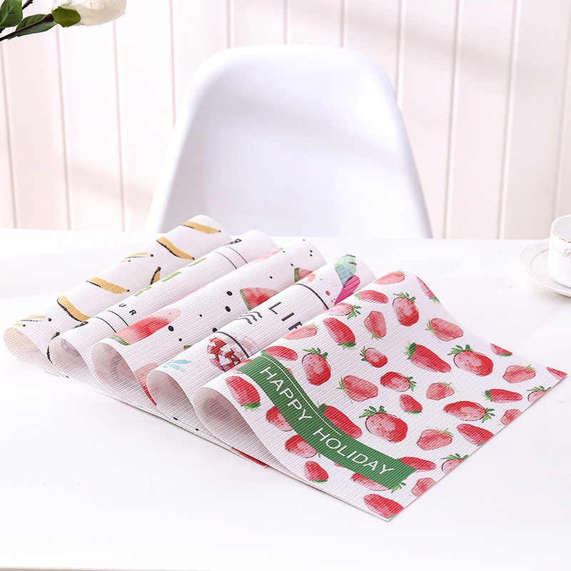 Small Fresh Print Placemat Pvc Anti-scaldingulation Pad Strawberry Fruit Girl Heart Table Mat Home Coaster