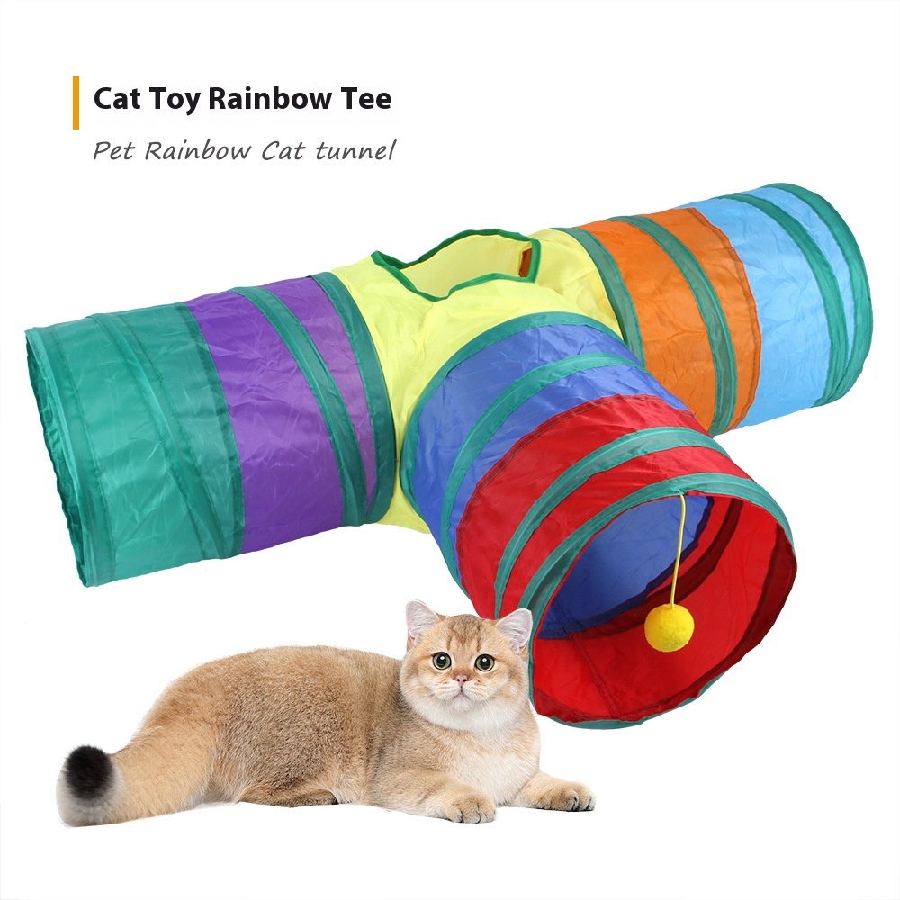 Cat Tunnel SPet Cat Rainbow Three-way Tunnel Cat Toy Drill Barrel Foldable Cat Runway