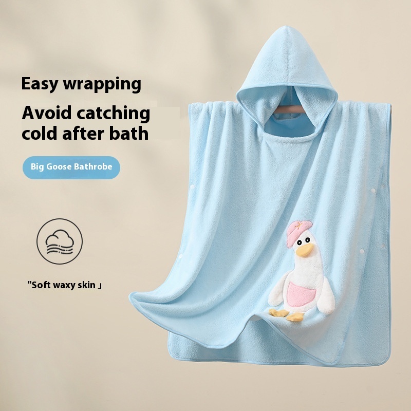 SCoral Fleece Children's Bath Towel Cape Baby Cartoon Hooded Bathrobe Gift Embroidered