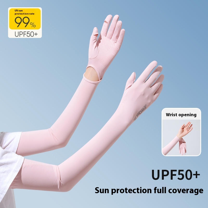 Ice Silk Oversleeve UV-proof Sunscreen Gloves Women's Summer Thin Lengthened Cool Feeling Driving Riding Non-slip Breathable