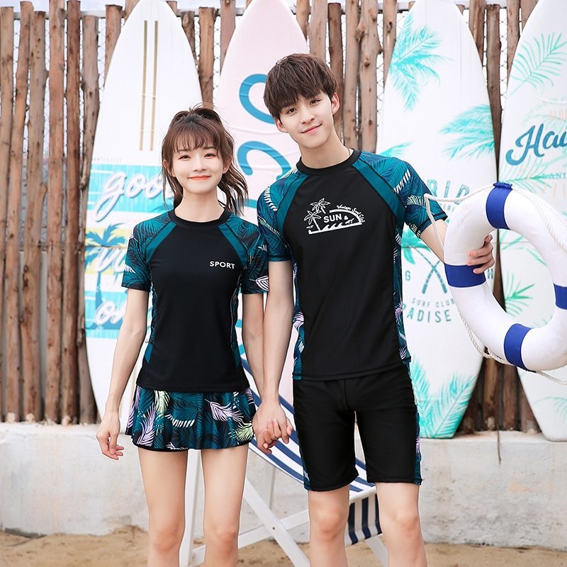 South Korea Split Swimsuit Sports Skirt Sunscreen Men's Five-point Swim Trunks Women's Short-sleeved Swimsuit Couple's Suit