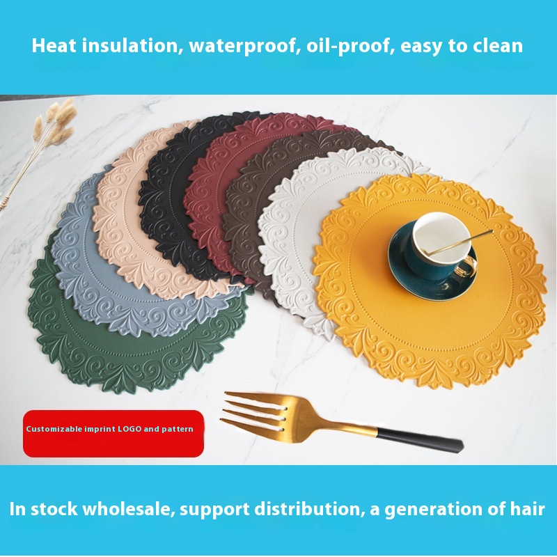 Lace Round Imitation Leather Placemats Non-slip Waterproof Anti-scalding Table Mats Large Plates Pots And Bowlsulation Mats Coasters